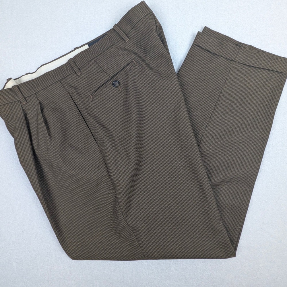 Metropolitan View Mens Brown Micro Houndstooth Pleated Cuffed Wool Pants 38x30